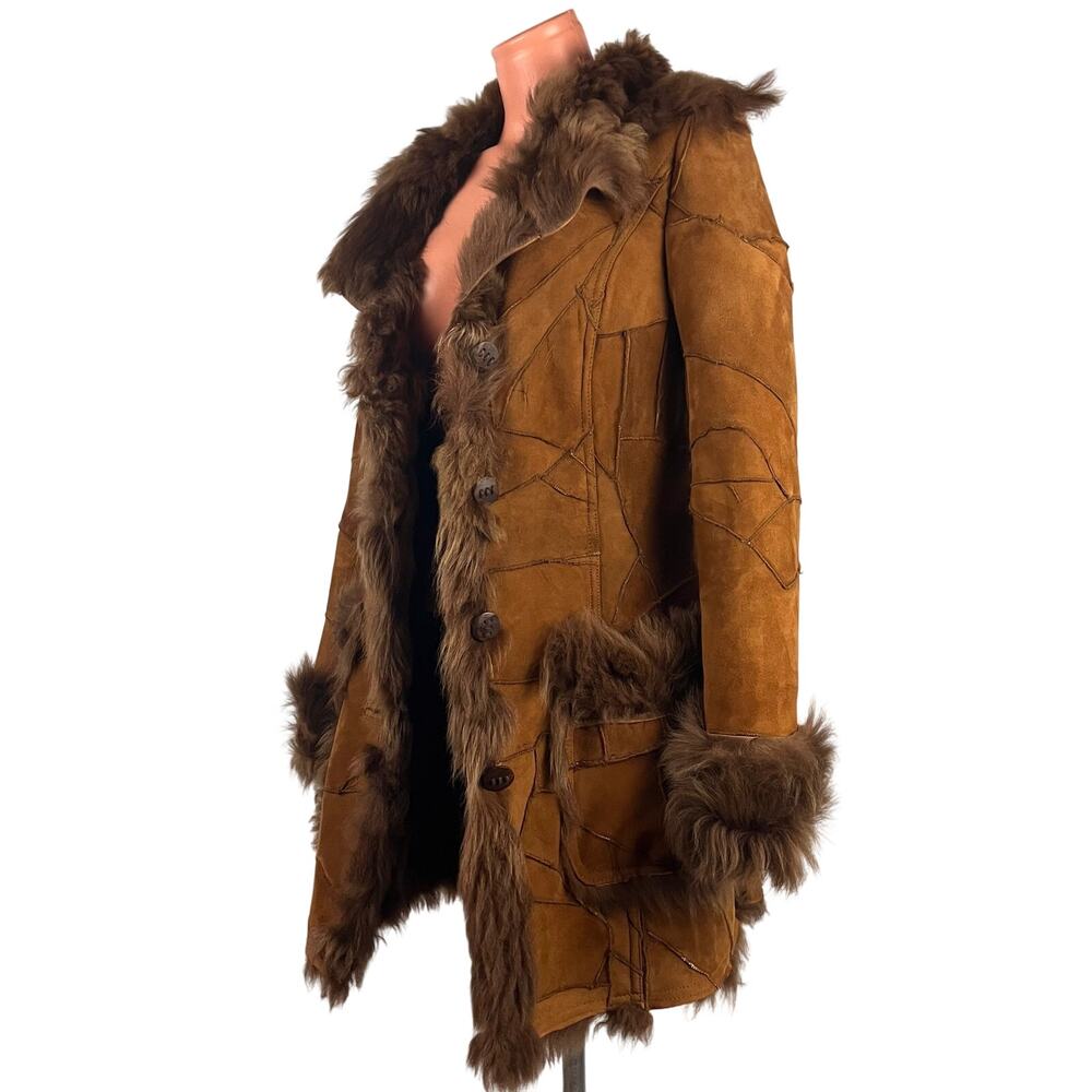 Y2K Shearling Sheepskin patchwork Pennylane Fur Leather Coat XS-S